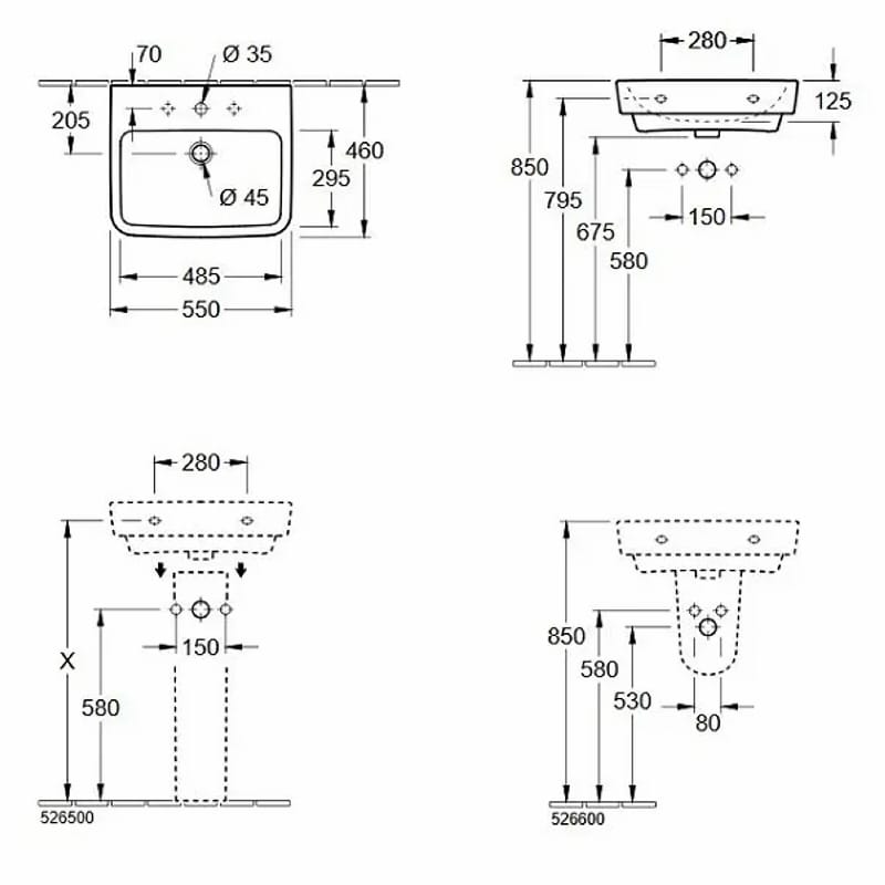 Умывальник подвесной O. Novo 55x46, белый Villeroy & Boch (4A415501)