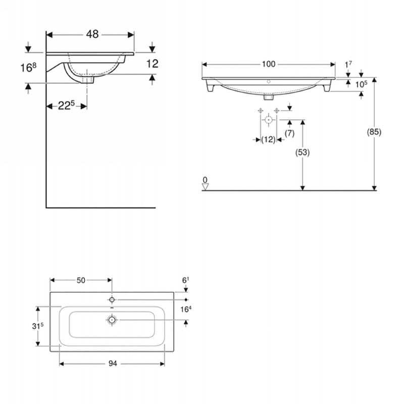 Умивальник накладний Selnova Square 100х48 см, білий Geberit (500.997.00.1)