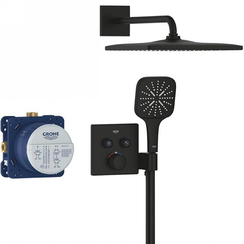 Душовий комплект Grohtherm SmartControl, з Rainshower 310 Mono Cube, чорний матовий Grohe (34865KF0) Душовий комплект Grohtherm SmartControl, з Rainshower 310 Mono Cube, чорний матовий Grohe (34865KF0)