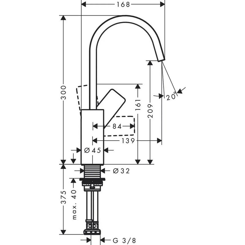 Смеситель для умывальника Vivenis 210 с поворотным носиком, Matt Black Hansgrohe (75032670)