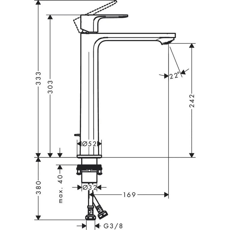 Смеситель для умывальника Rebris E 240 CoolStart с д/у pop-up, Matt Black Hansgrohe (72581670)