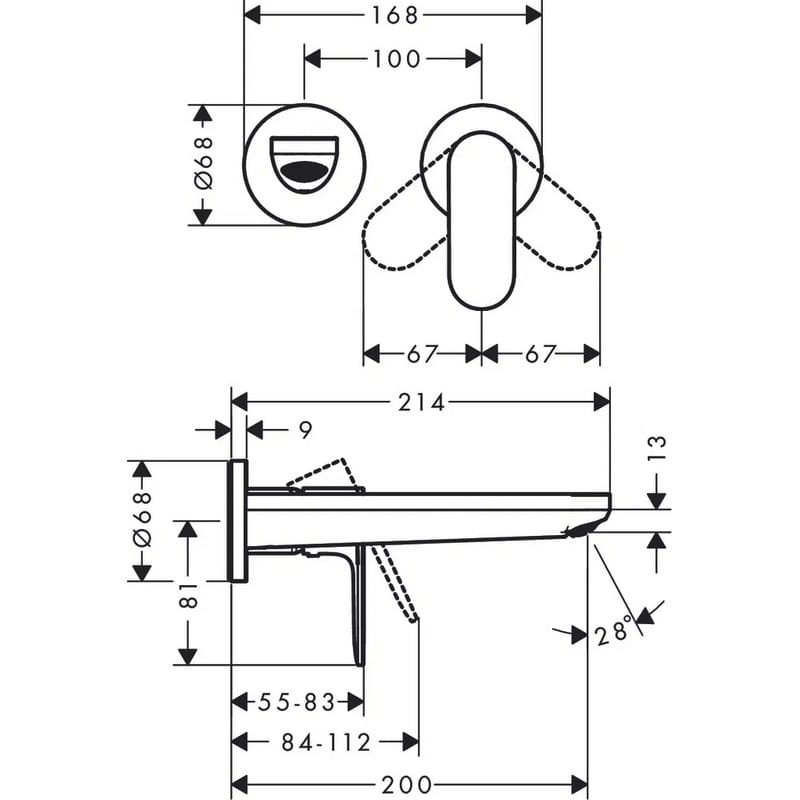 Смеситель для умывальника Rebris S со стены, скрытый монтаж 200мм, Matt Black Hansgrohe (72528670) Смеситель для умывальника Rebris S со стены, скрытый монтаж 200мм, Matt Black Hansgrohe (72528670)