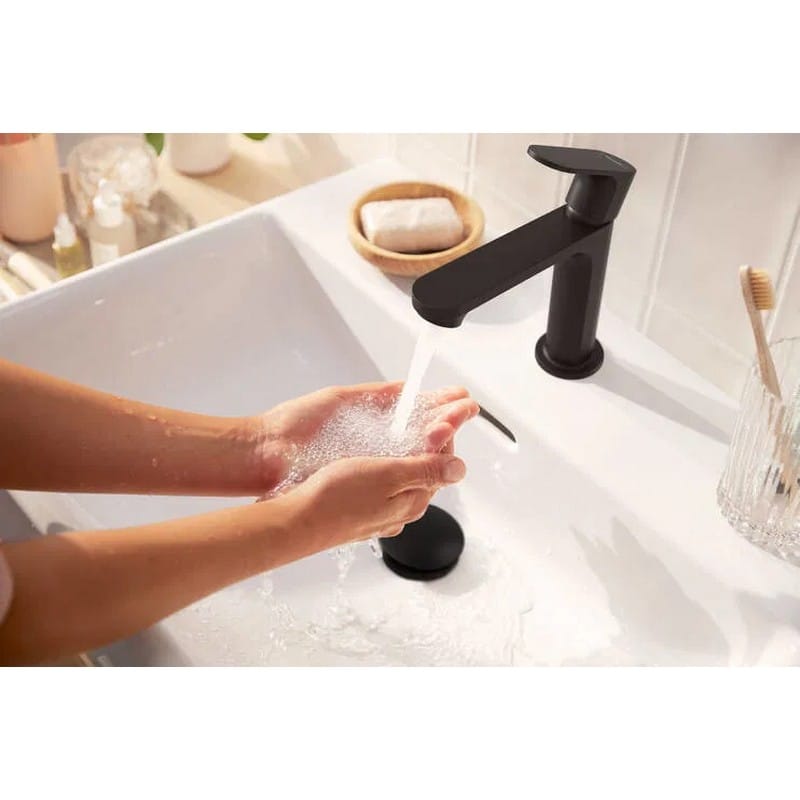Змішувач для умивальника Rebris S 110 Coolstart EcoSmart+ із д/к pop-up, Matt Black Hansgrohe (72588670)