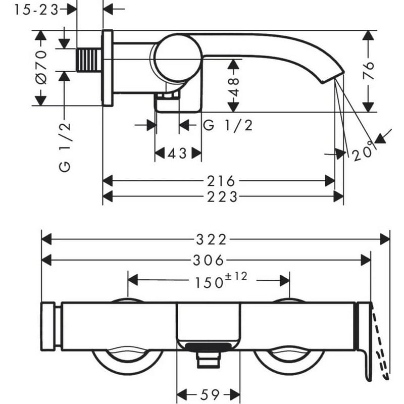 Смеситель для ванны Vivenis, Chrome Hansgrohe (75420000)
