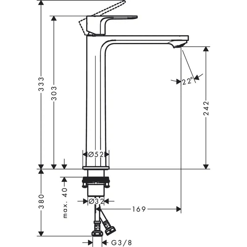 Смеситель для умывальника Rebris S 240 CoolStart без д/у, Chrome Hansgrohe (72582000)