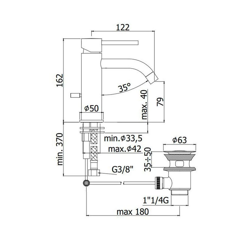 Змішувач для умивальника Light з донним клапаном, хром (LIG075CR) Paffoni Змішувач для умивальника Light з донним клапаном, хром (LIG075CR) Paffoni