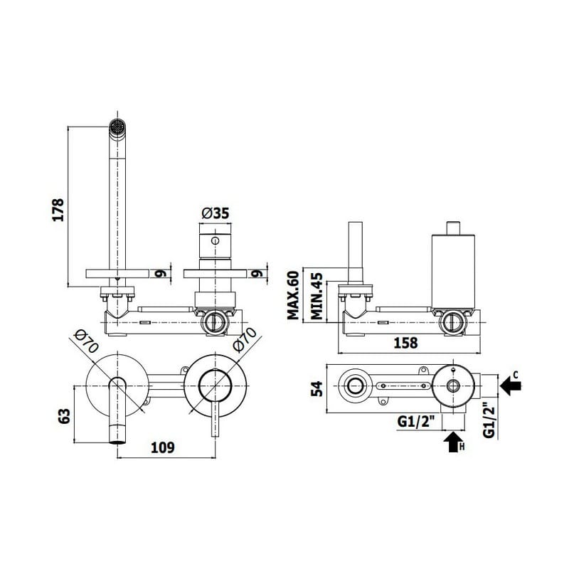 Смеситель для умывальника Light L178 мм, black matt (LIG105NO70) Paffoni Смеситель для умывальника Light L178 мм, black matt (LIG105NO70) Paffoni