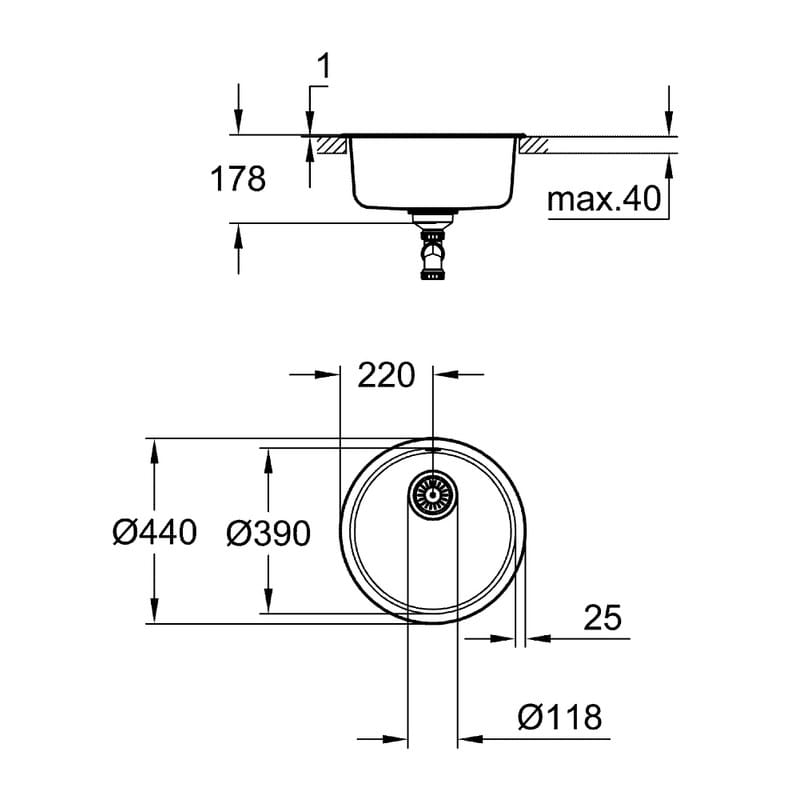 Мийка кухонна K200, нерж.сталь, кругла, нержавіюча сталь (31720SD0) Grohe Мийка кухонна K200, нерж.сталь, кругла, нержавіюча сталь (31720SD0) Grohe