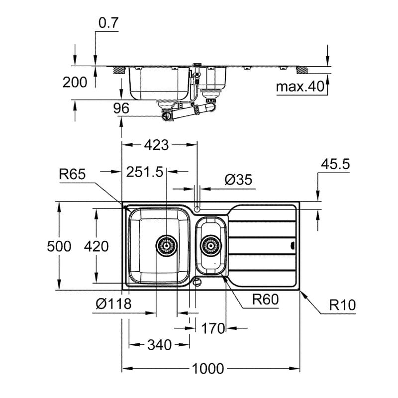 Мийка кухонна K500, нерж.сталь, прямокут., нержавіюча сталь (31572SD1) Grohe Мийка кухонна K500, нерж.сталь, прямокут., нержавіюча сталь (31572SD1) Grohe
