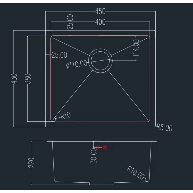 Мойка стальная Under top STEEL S201 black (450*430*220mm) GRANADO