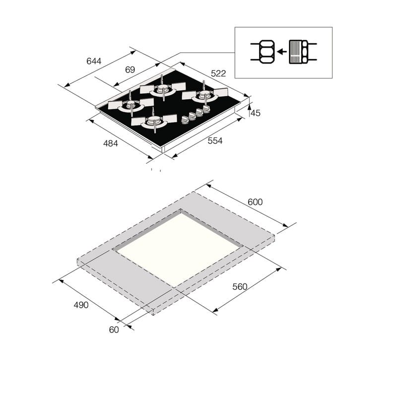Газовая варочная поверхность HG8640BGB1 черное стекло Asko
