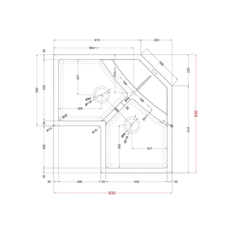 Мойка гранит UNICO CORNER NERO G40 ELLECI