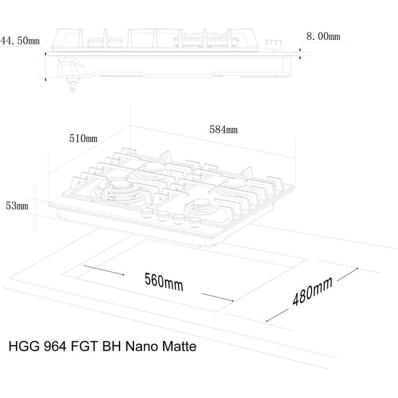 Газова варильна поверхня HGG 964 FGT BH Nano Matte чорне скло INTERLINE Газова варильна поверхня HGG 964 FGT BH Nano Matte чорне скло INTERLINE