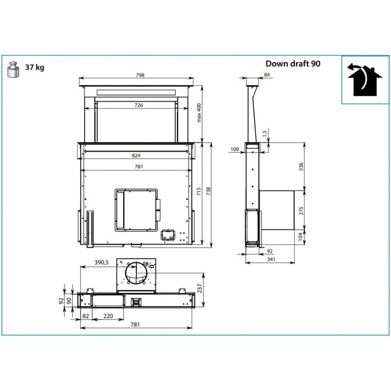 Витяжка вбудована DOWNDRAFT 90 нерж сталь Б/М (CDDW90.E1P2#ZZZI400F) Falmec