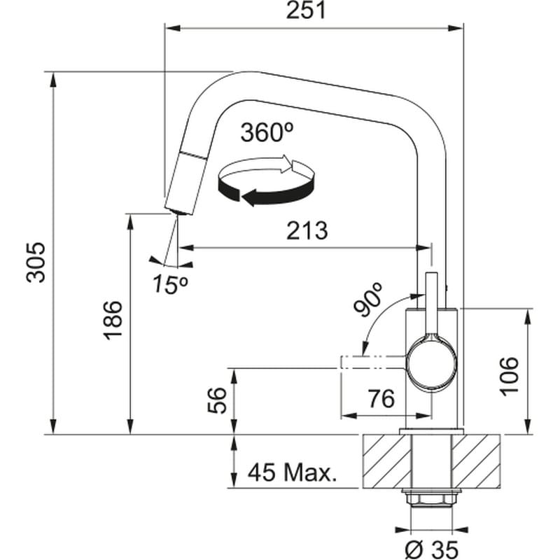 Lina U Shape Pull Down змішувач з витяжним виливом, чорний матовий Franke (115.0728.477)