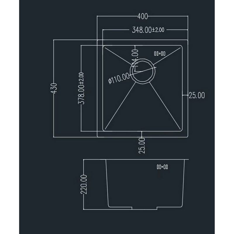 Мойка стальная Under top mini STEEL S201 black (400*430*220mm) GRANADO