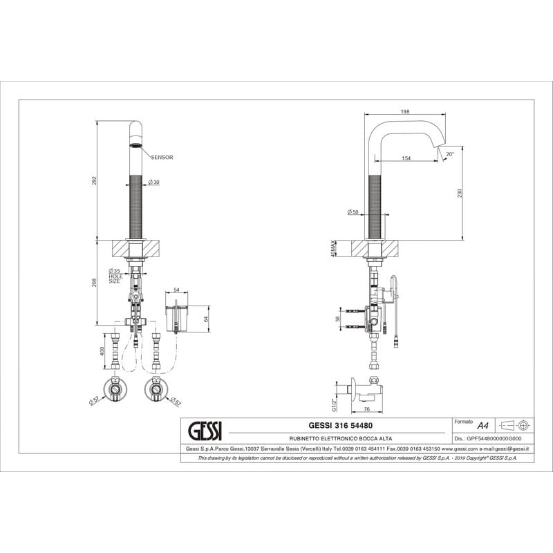 Змішувач електронний Cesello Шліфована латунь PVD (54480727) Gessi