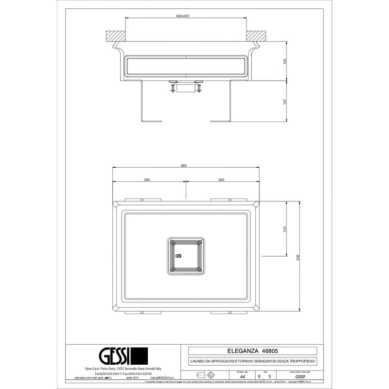 Умывальник накладной Total Look без перелива 42x56 белый (46805-516) Gessi