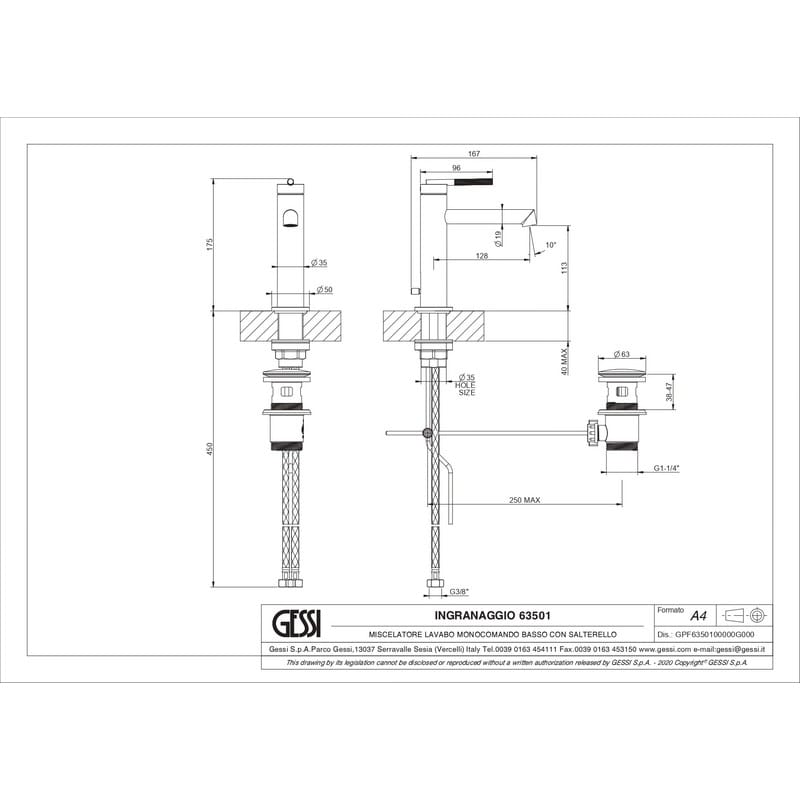 Змішувач для умивальника з донним клапаном Ingranaggio хром (63501-031) Gessi