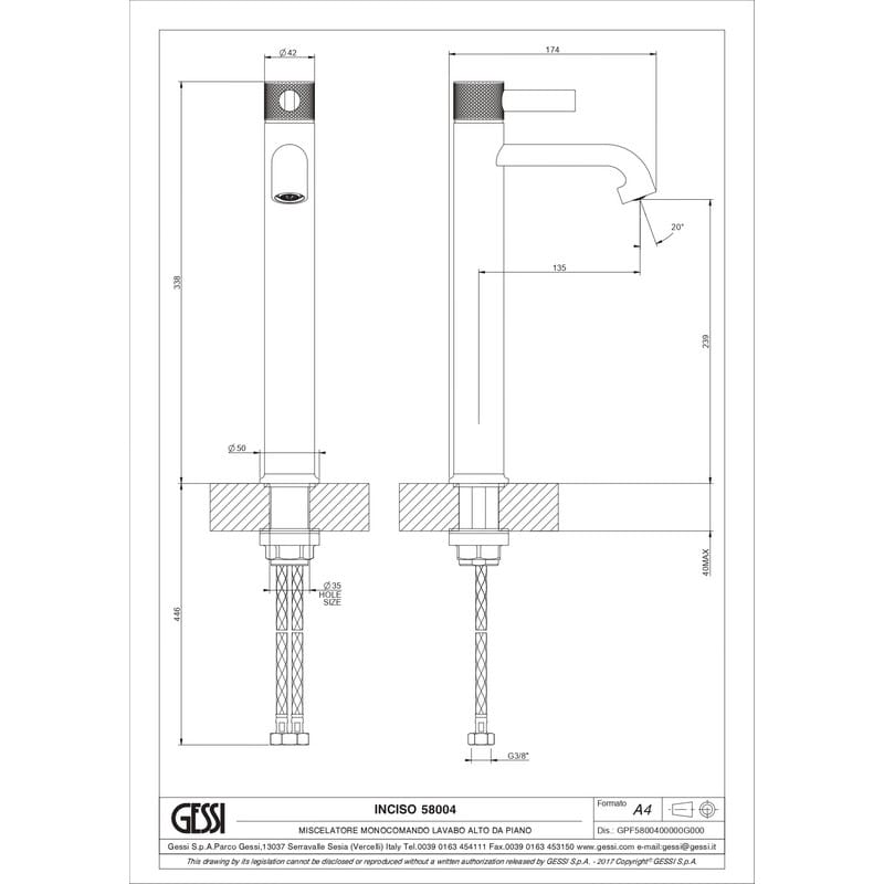 Змішувач для умивальника Inciso високий Chrome (58004031) Gessi