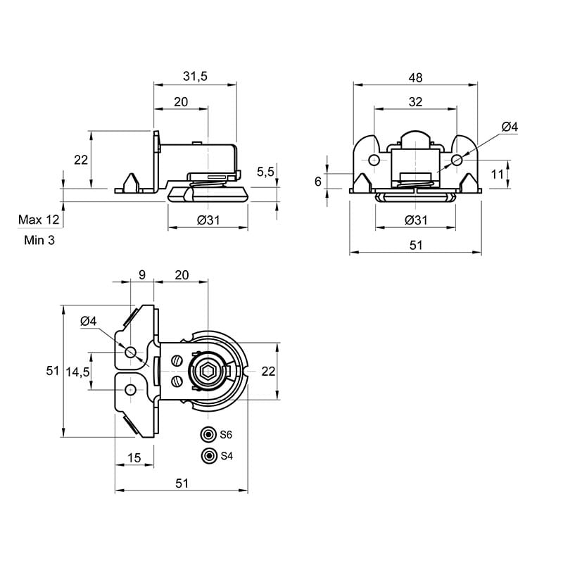 Опора INTEGRATO TECH G забивна з шипами/ регулювання H=12мм (min 23мм до дна) / 175кг, Italiana Ferramenta