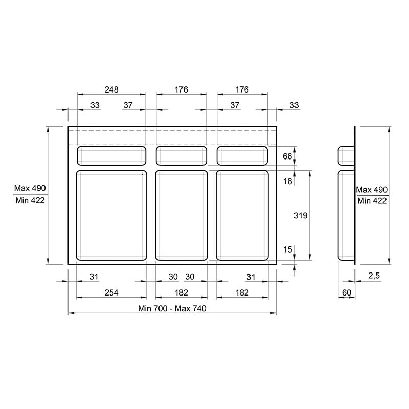 Система сортировки отходов Easy Fit для шухляд 800мм (2*15L+20L), Н=270мм, графит Muller Система сортировки отходов Easy Fit для шухляд 800мм (2*15L+20L), Н=270мм, графит Muller
