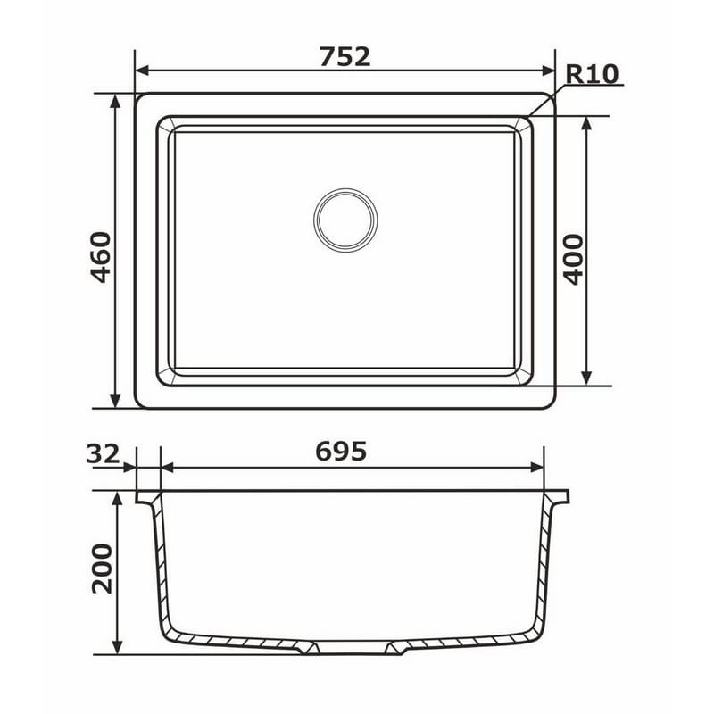 Мийка UNDER TOP XL gris (752*460mm.) граніт Granado Мийка UNDER TOP XL gris (752*460mm.) граніт Granado