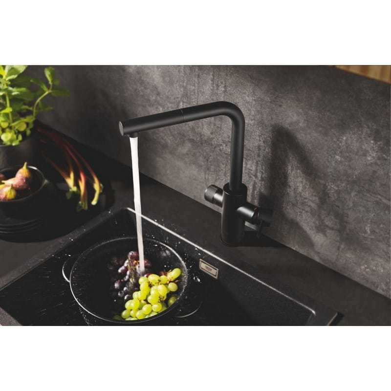 Змішувач для кухні Blue Pure Minta фантомний чорний, поворотний/витяжний, 2 води Grohe (30590KF0)