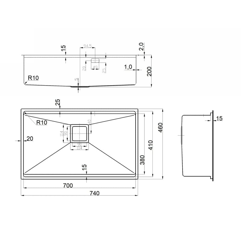 Нержавіюча мийка Quadro Center 74 Celldecor Fabiano