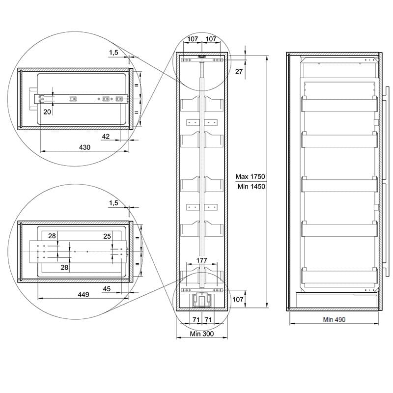 Карго-колона Aster NV 300мм графит 5 корзин 1450-1750 мм Muller