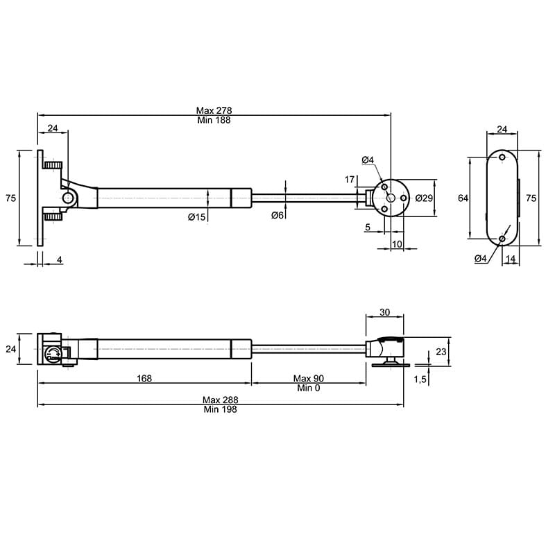 Амортизатор газовий з дотягувачем 80N, сірий Muller Амортизатор газовий з дотягувачем 80N, сірий Muller
