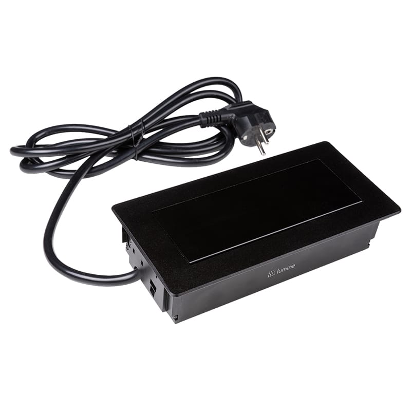 Вбудований розетковий блок Lumine SPACE 2x розетки, 2xUSB A+C (30W), чорний NEW Вбудований розетковий блок Lumine SPACE 2x розетки, 2xUSB A+C (30W), чорний NEW