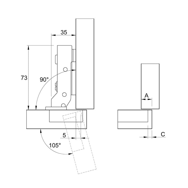 Петля Clip-On, 105°, полунакладная, с доводчиком, никель, 3D Muller Profi Line Петля Clip-On, 105°, полунакладная, с доводчиком, никель, 3D Muller Profi Line