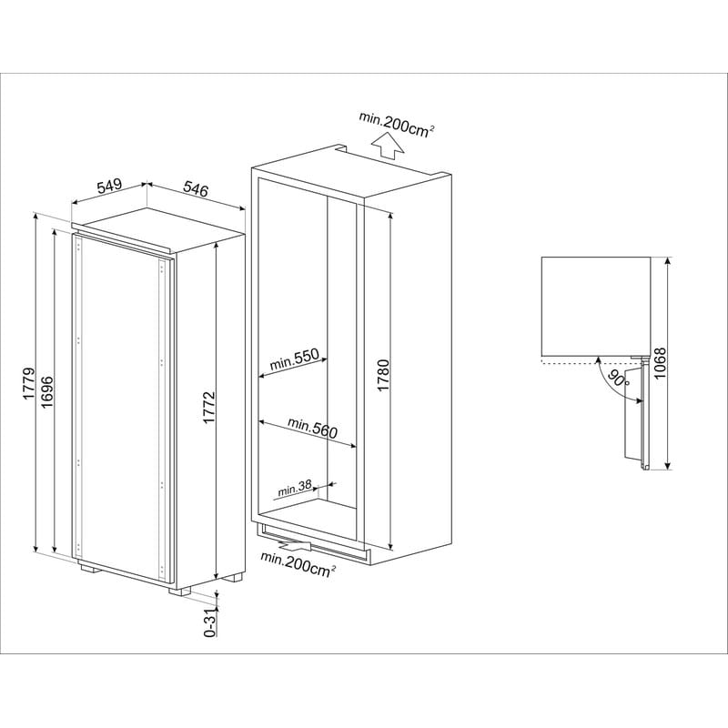 Вбудована холодильна камера S9L1721E 60 см Smeg (UNIVERSAL)
