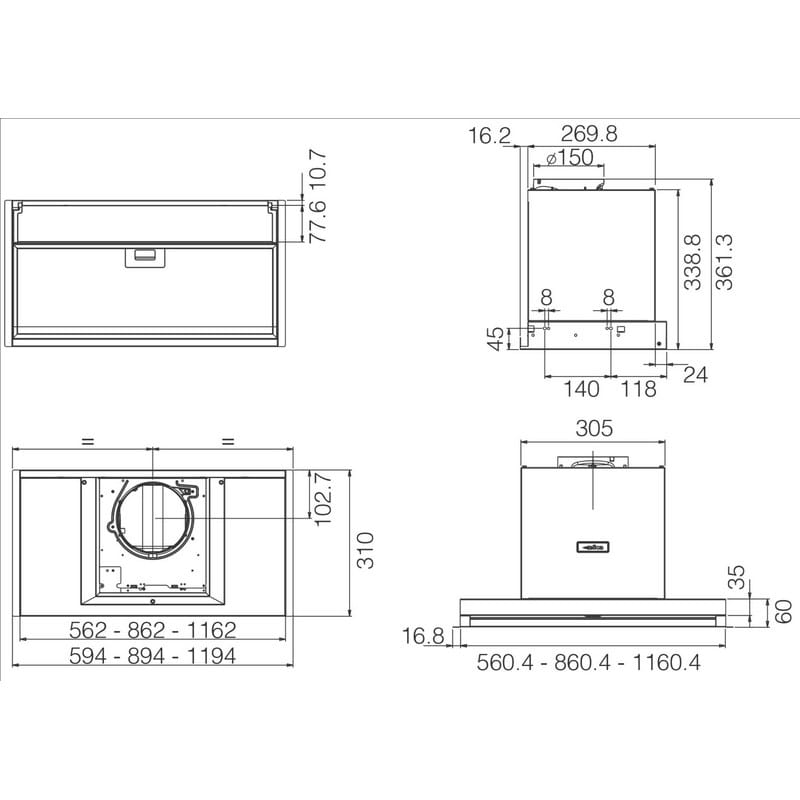 Витяжка вбудована BOXIN LX/BL MAT/A/90 ELICA