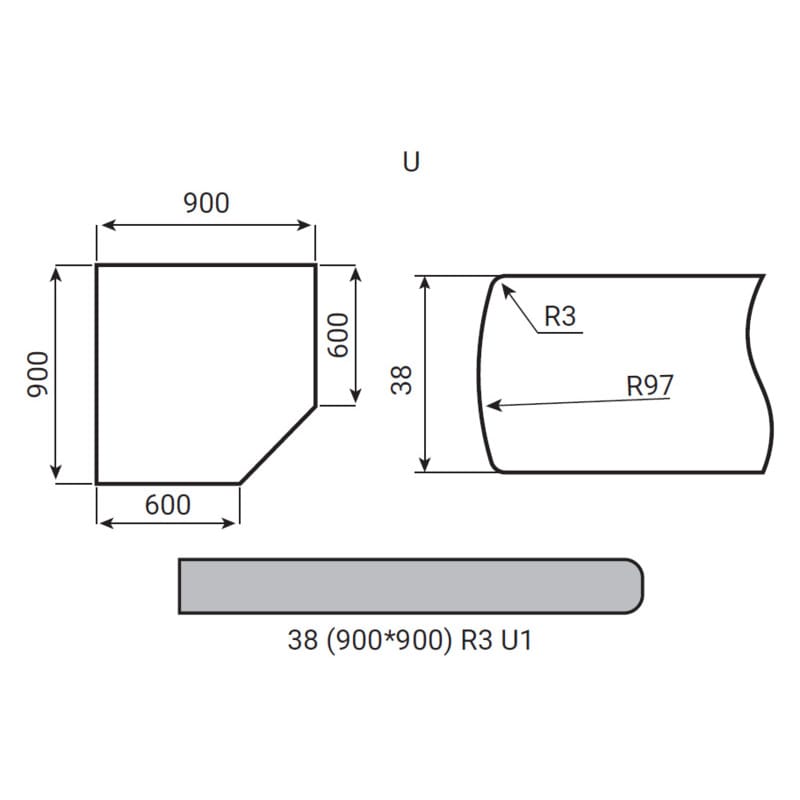 Кут Luxeform S967/R3-1 U Білий камінь 900х900х38мм