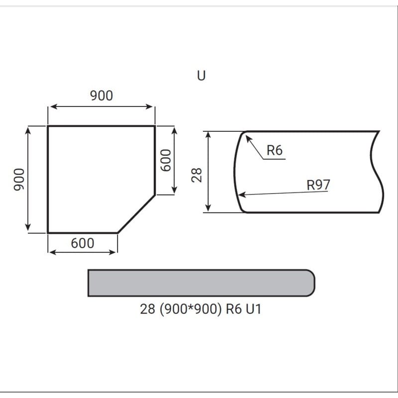 Кут Luxeform L936/R6-1 U Дуб Онтаріо вологост. 900х900х28мм Кут Luxeform L936/R6-1 U Дуб Онтаріо вологост. 900х900х28мм