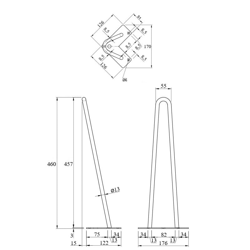 Ножка мебельная HAIRPIN Leg 2ROD Small h46см, голубая Ножка мебельная HAIRPIN Leg 2ROD Small h46см, голубая