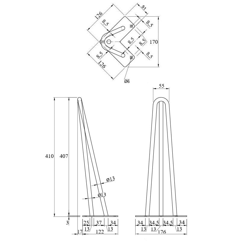 Ножка мебельная HAIRPIN Leg 3ROD Small h41см, серебряная Ножка мебельная HAIRPIN Leg 3ROD Small h41см, серебряная