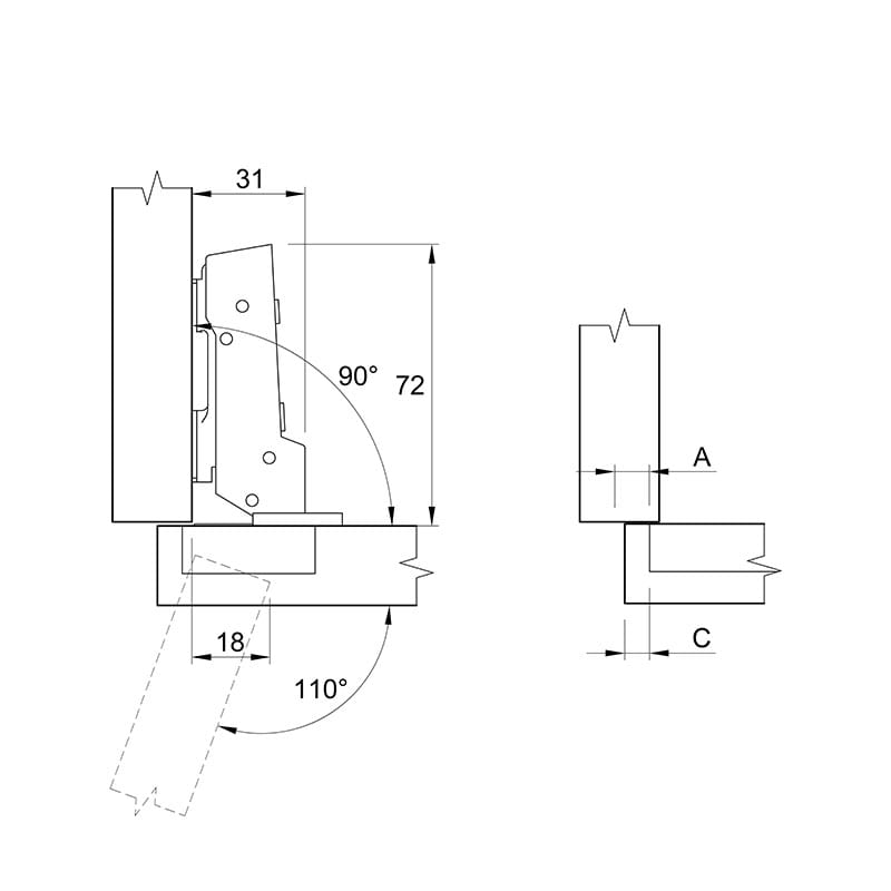Петля Clip-on, 110°, Sensys 8675, полунакладная, без пруж., никель (9073663) Hettich