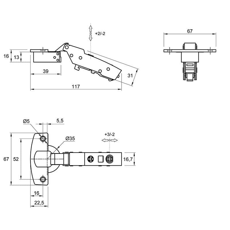 Петля Clip-on, 110°, Sensys 8675, полунакладная, без пруж., никель (9073663) Hettich