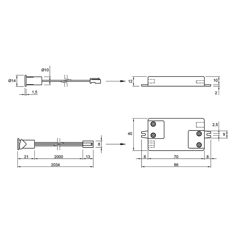 ІЧ сенсорний вимикач на відкр. дверей/рух руки, 12V / 24V, 30W / 60W