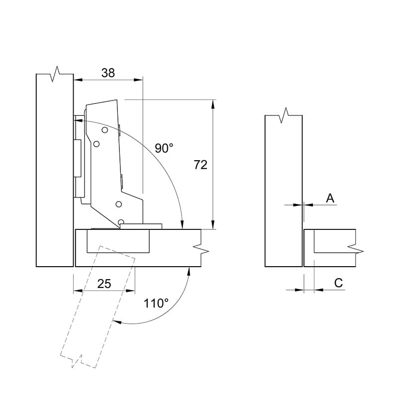 Петля Clip-on, 110°, Sensys 8645i, внутренняя, с доводч., черн. обсид. (9091740) Hettich