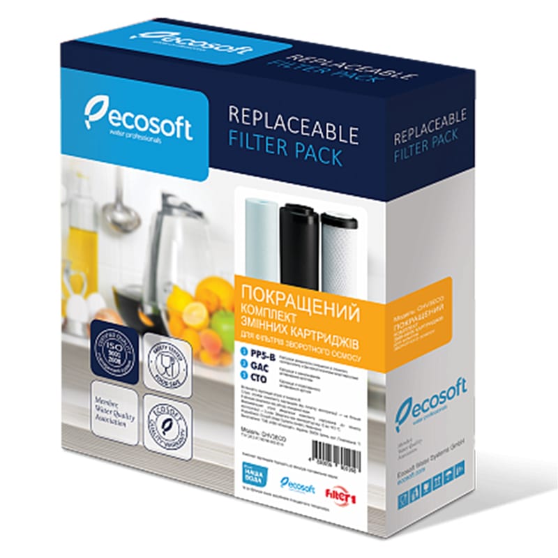 Улучшенный комплект картриджей Ecosoft 1-2-3 для фильтров обратного осмоса Улучшенный комплект картриджей Ecosoft 1-2-3 для фильтров обратного осмоса