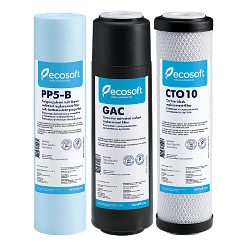 Улучшенный комплект картриджей Ecosoft 1-2-3 для фильтров обратного осмоса Улучшенный комплект картриджей Ecosoft 1-2-3 для фильтров обратного осмоса