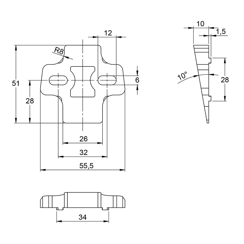 Клинообразная планка 10° для монтажных планок Sensys, цинк (9072534) Hettich