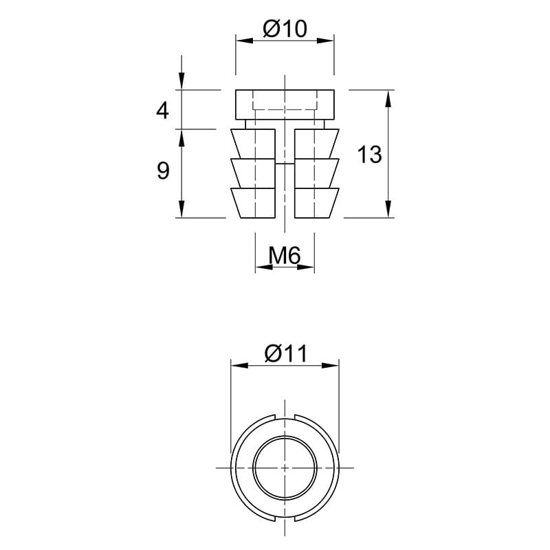 Муфта М6 L=13 D=11, забивная, пластик, неразжимаемая, (BU19) Permo Муфта М6 L=13 D=11, забивная, пластик, неразжимаемая, (BU19) Permo
