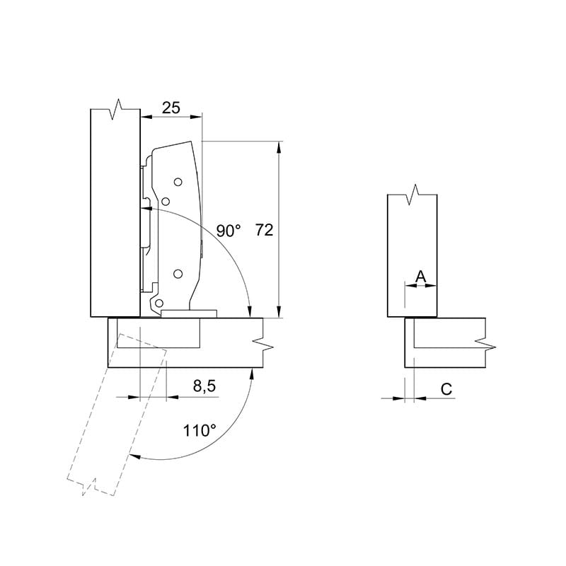 Петля Clip-on, 110°, Sensys 8645i, накладная, с доводч., никель (9071205) Hettich