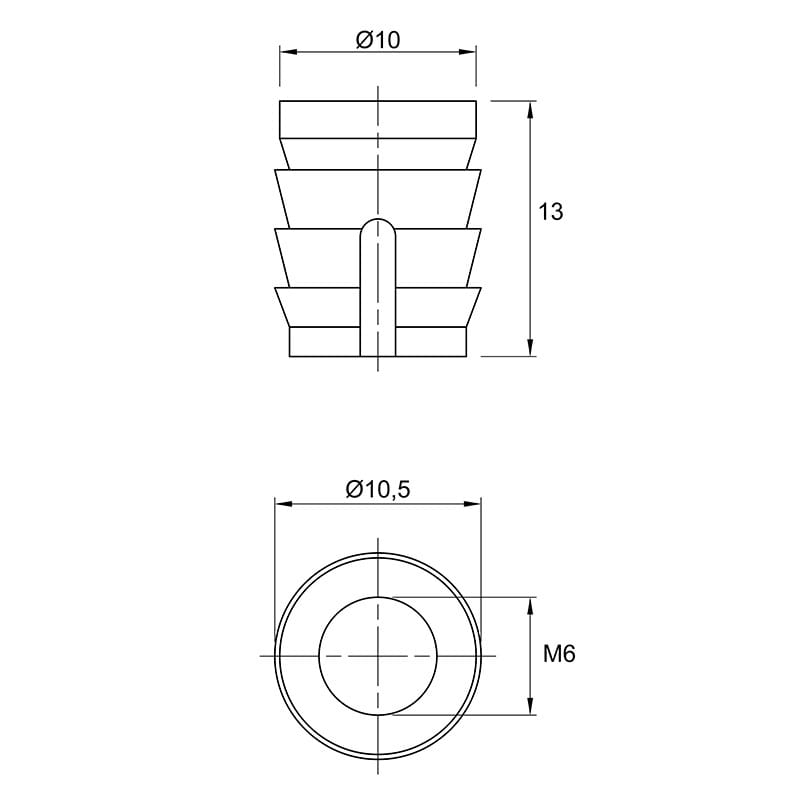 Муфта М6 L=13 D=10, забивная, пластик, неразжимаемая, №100 (79540) Hettich