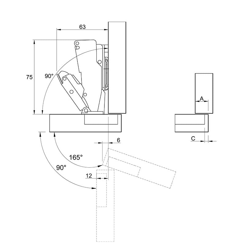 Петля Slide-On, 165°, трансформер, с пружиной, никель, Muller